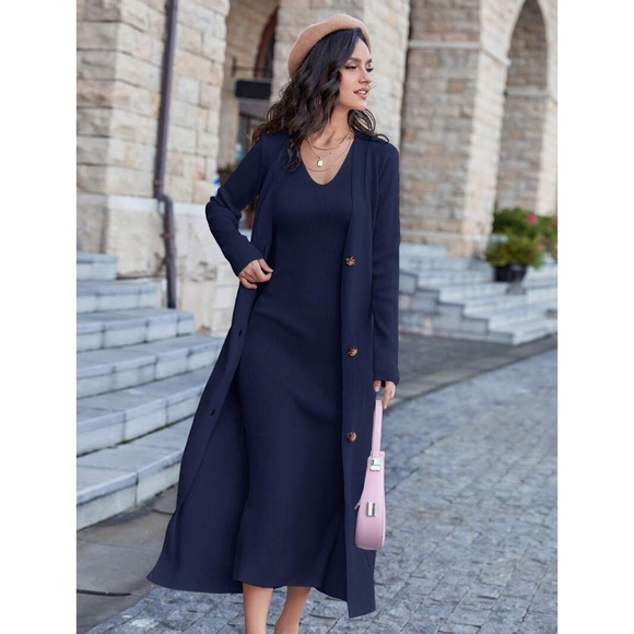 Rouge! Dresses & Skirts - 2 Piece Set: Knit Midi Pencil Dress and Long Cardigan Button Through